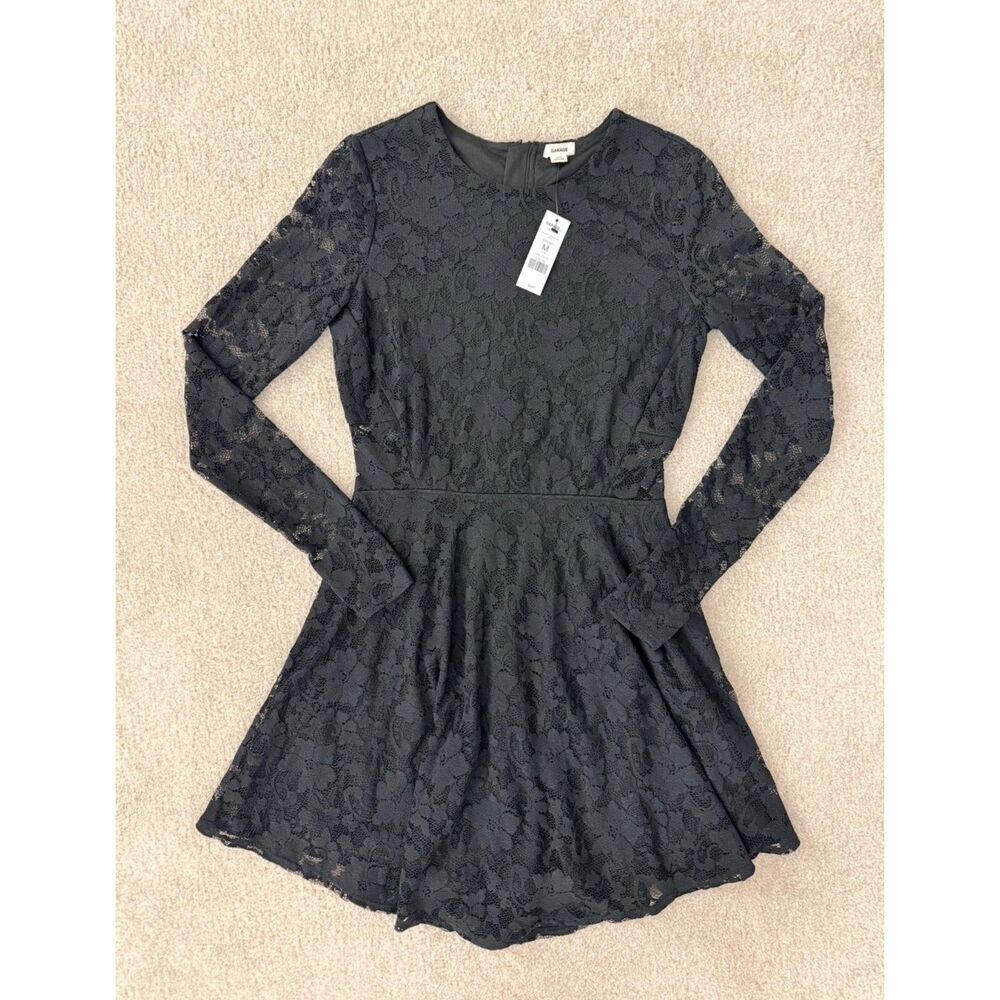 Garage Black Lace Cutout Skater Dress Size M NWT Y2K Goth Romantic Mini